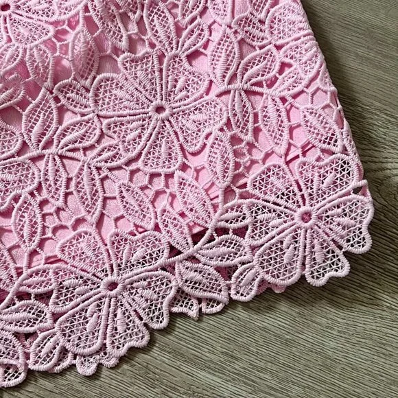 Women's Embroidery Sleeveless Lace Hollow Out Mini Dress Short Skirt Pink Size L - Picture 4 of 9